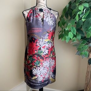Taylor Part Suede Floral Halter Dress Gray Sz 4